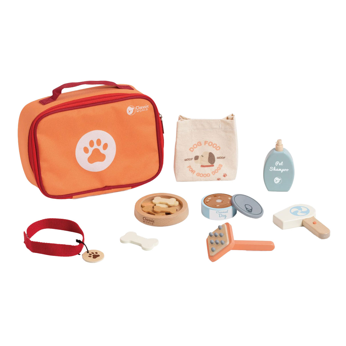 Ensemble de jeu en bois pour soins aux animaux Classic World dans un sac, 16 pièces.