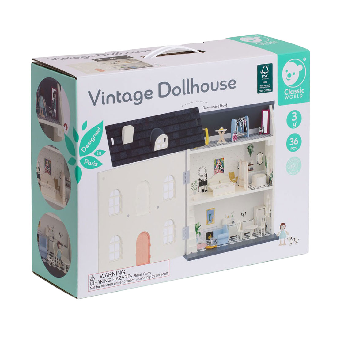 Maison de poupée vintage en bois Classic World , 36 pcs.