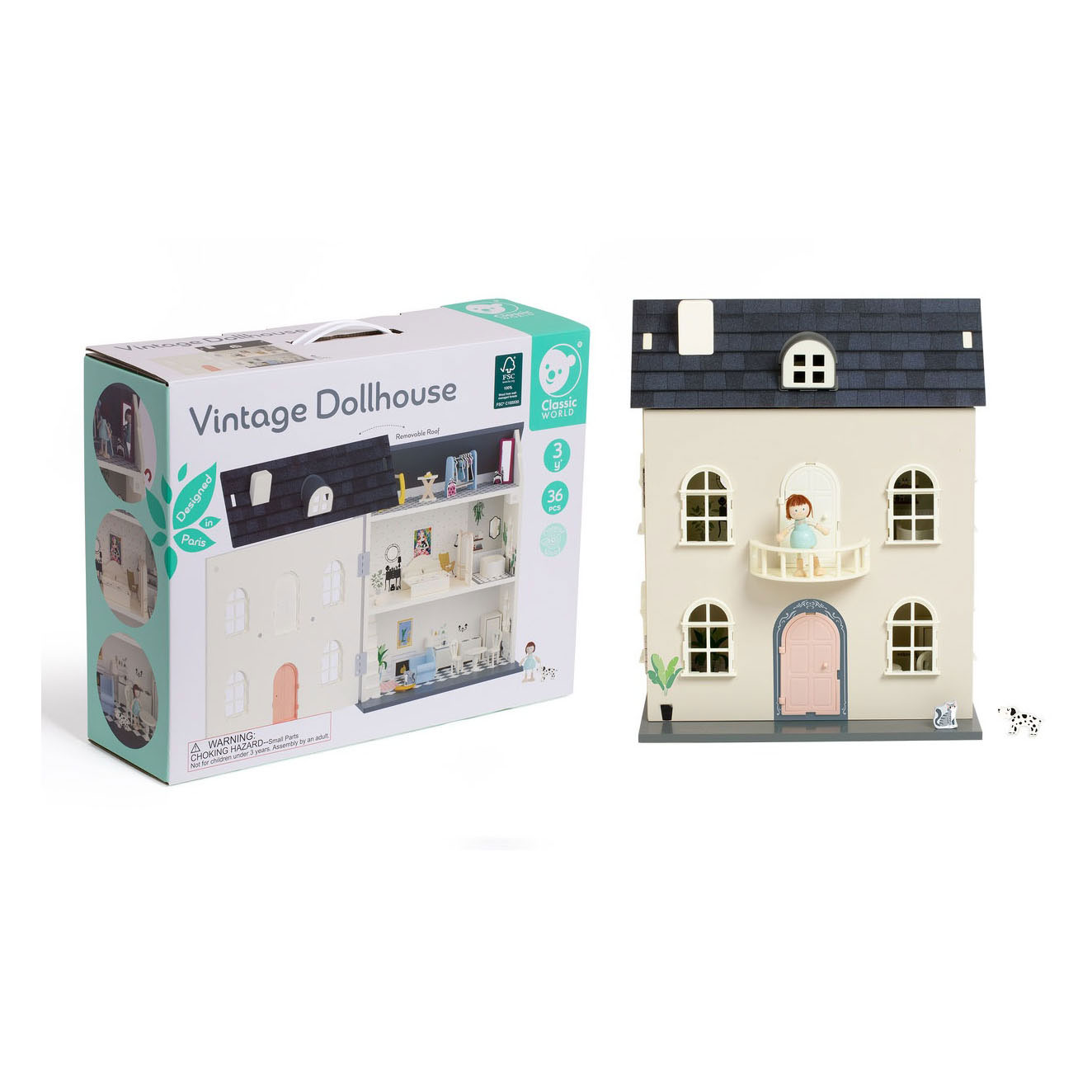 Maison de poupée vintage en bois Classic World , 36 pcs.