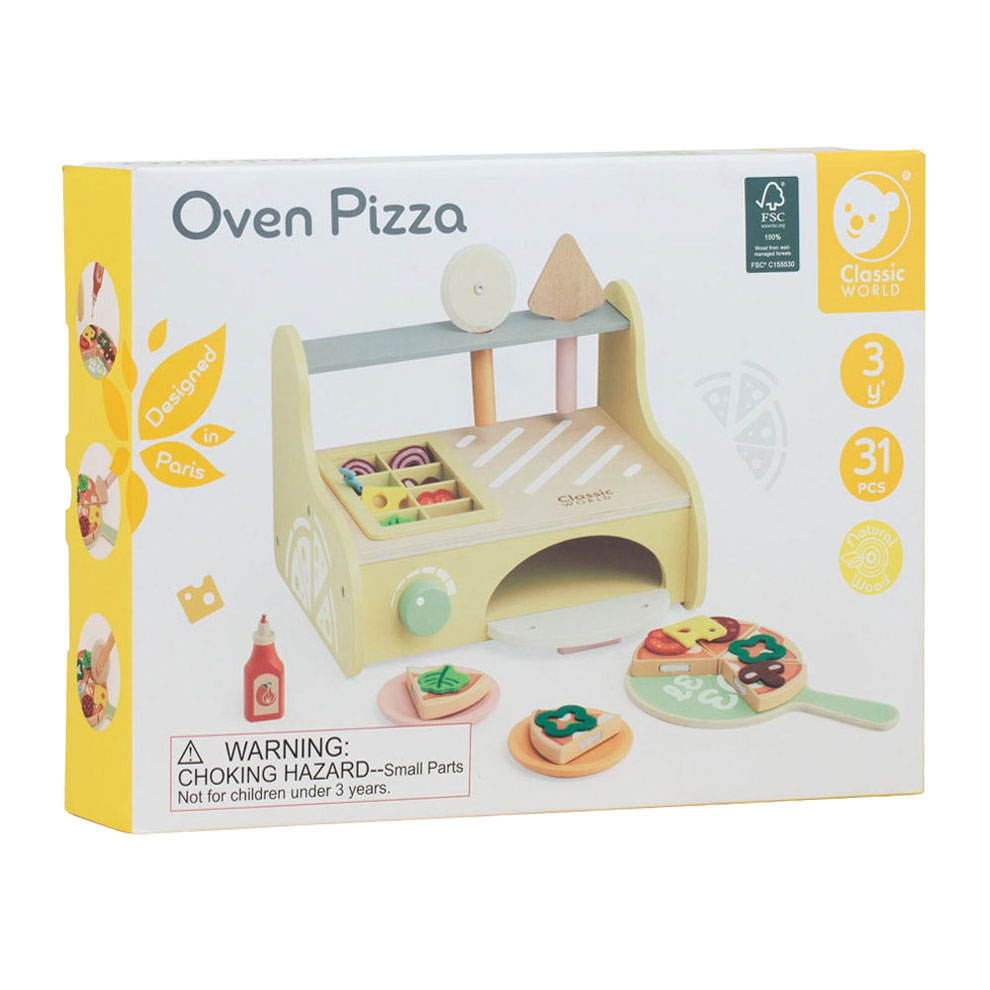 Classic World Pizzaofen-Spielset aus Holz, 7-teilig.