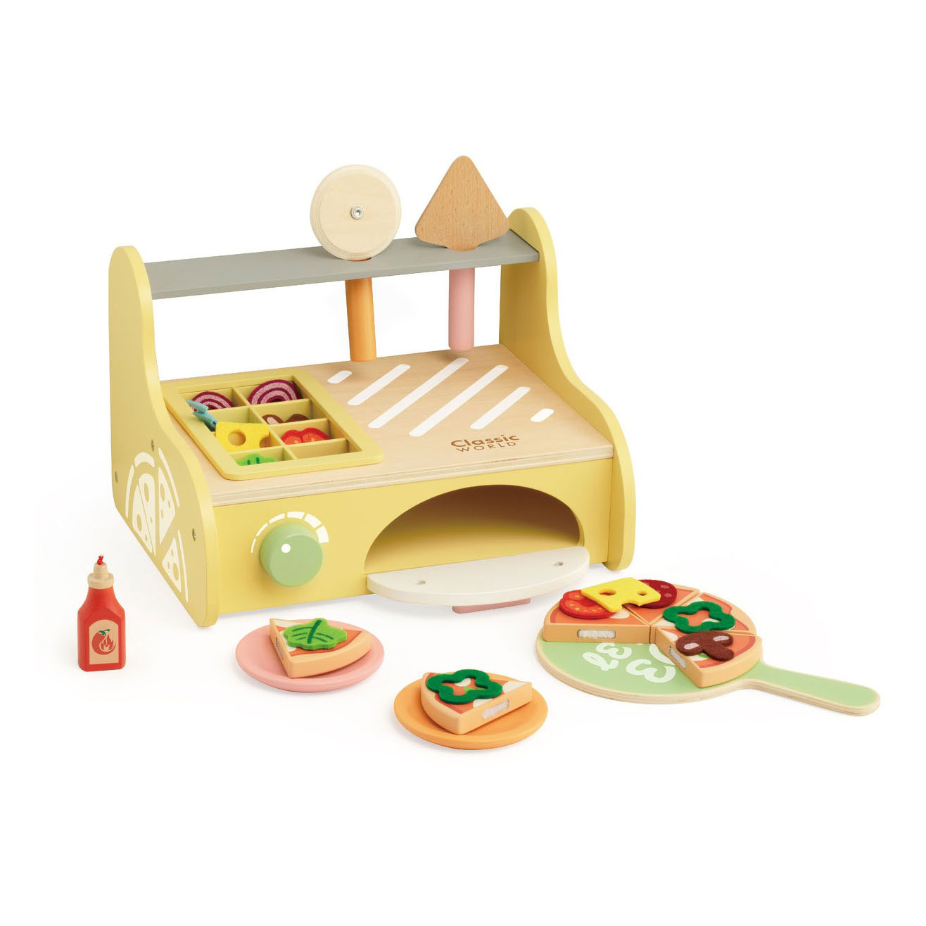 Classic World Pizzaofen-Spielset aus Holz, 7-teilig.