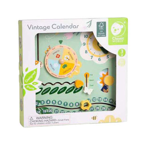 Classic World Houten Vintage Kalender Leerklok