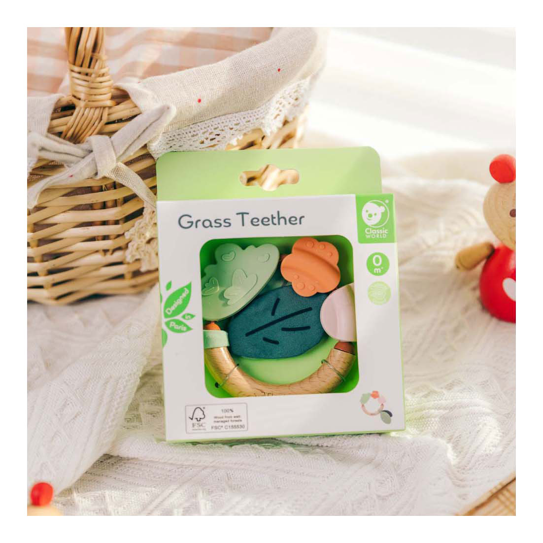 Anneau de dentition en bois Classic World, imitation gazon