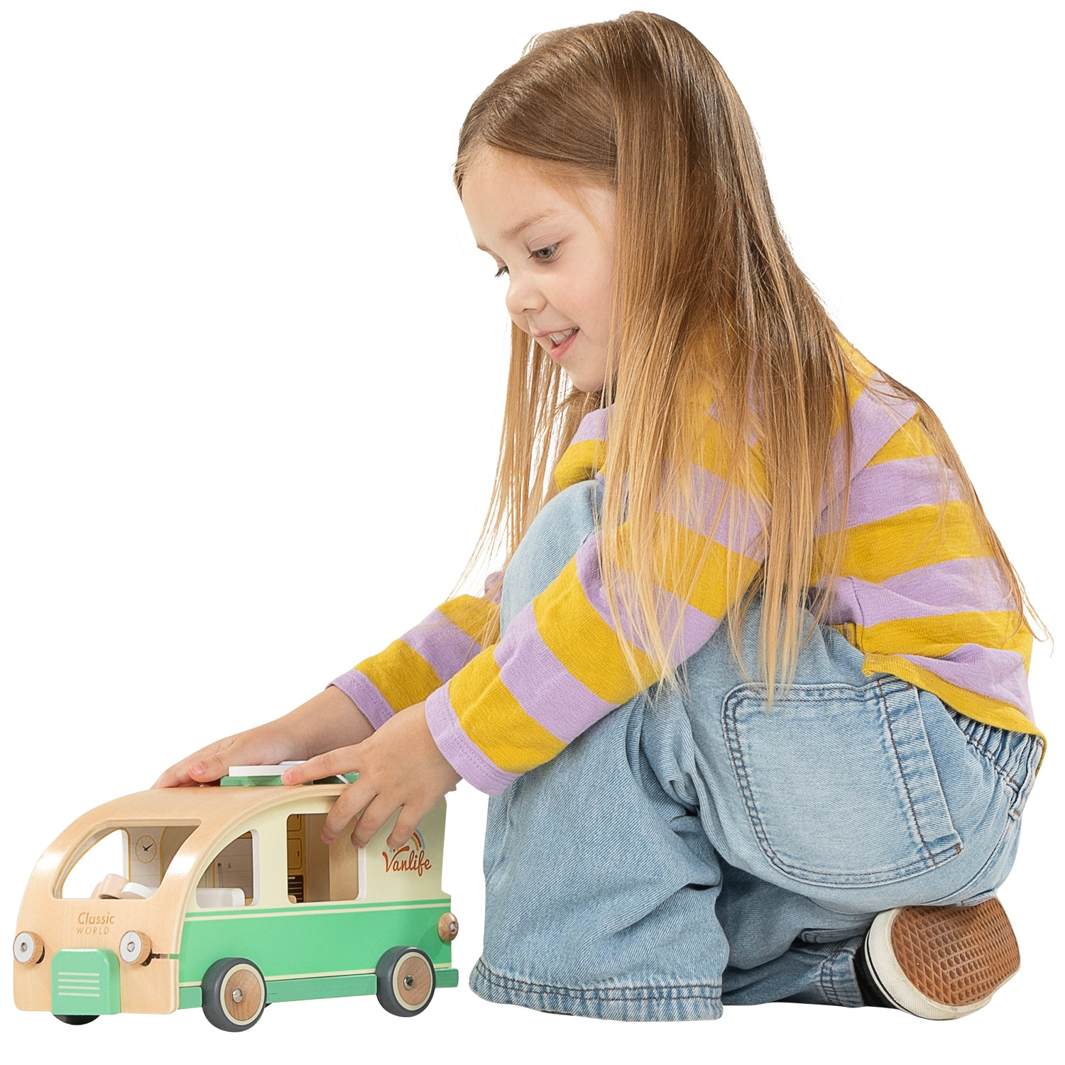 Caravane en bois Classic World avec accessoires - 9 pièces.