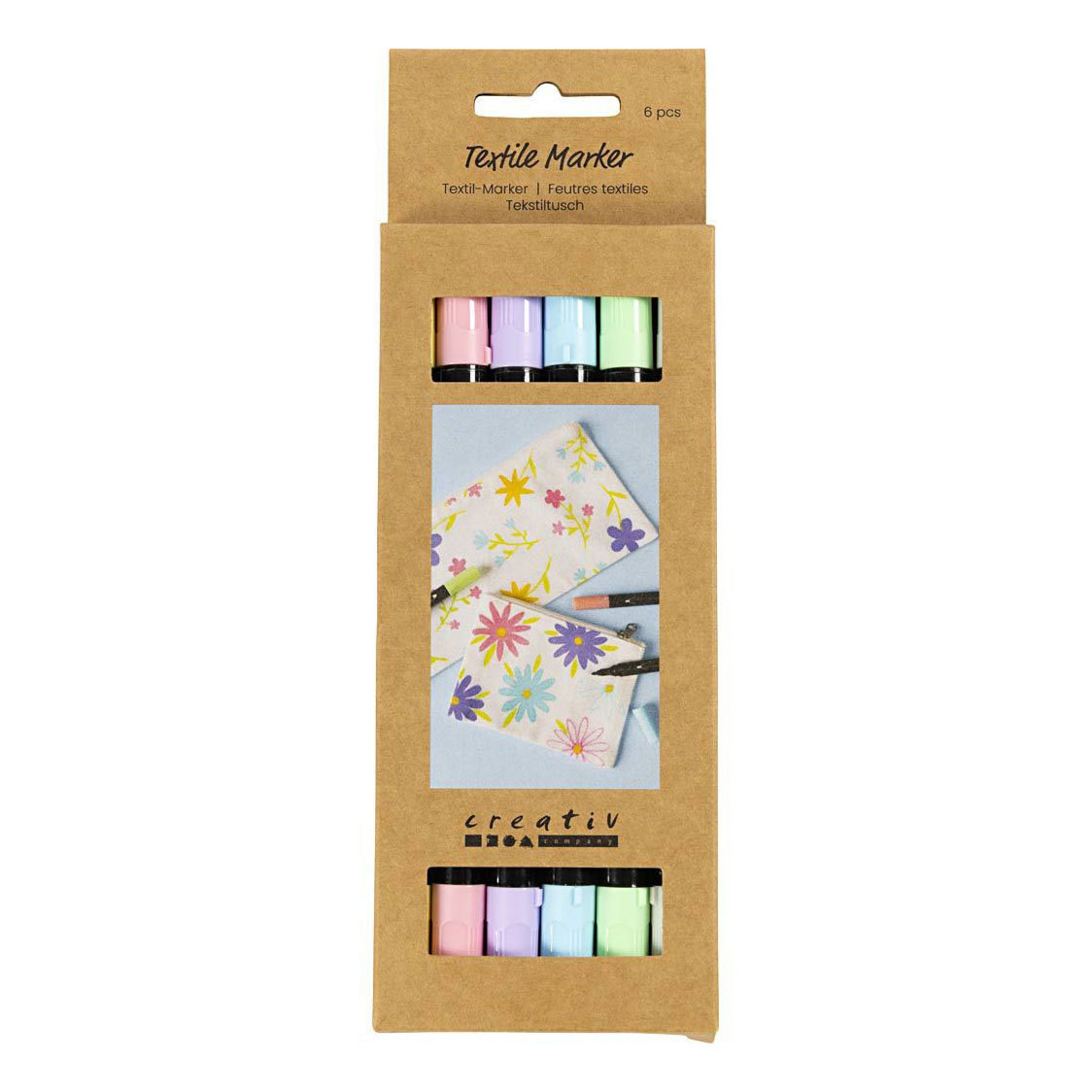 Marqueurs textiles double face - Couleurs pastel, 6 pièces.