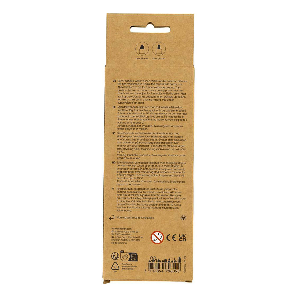 Marqueurs textiles double face - Couleurs pastel, 6 pièces.