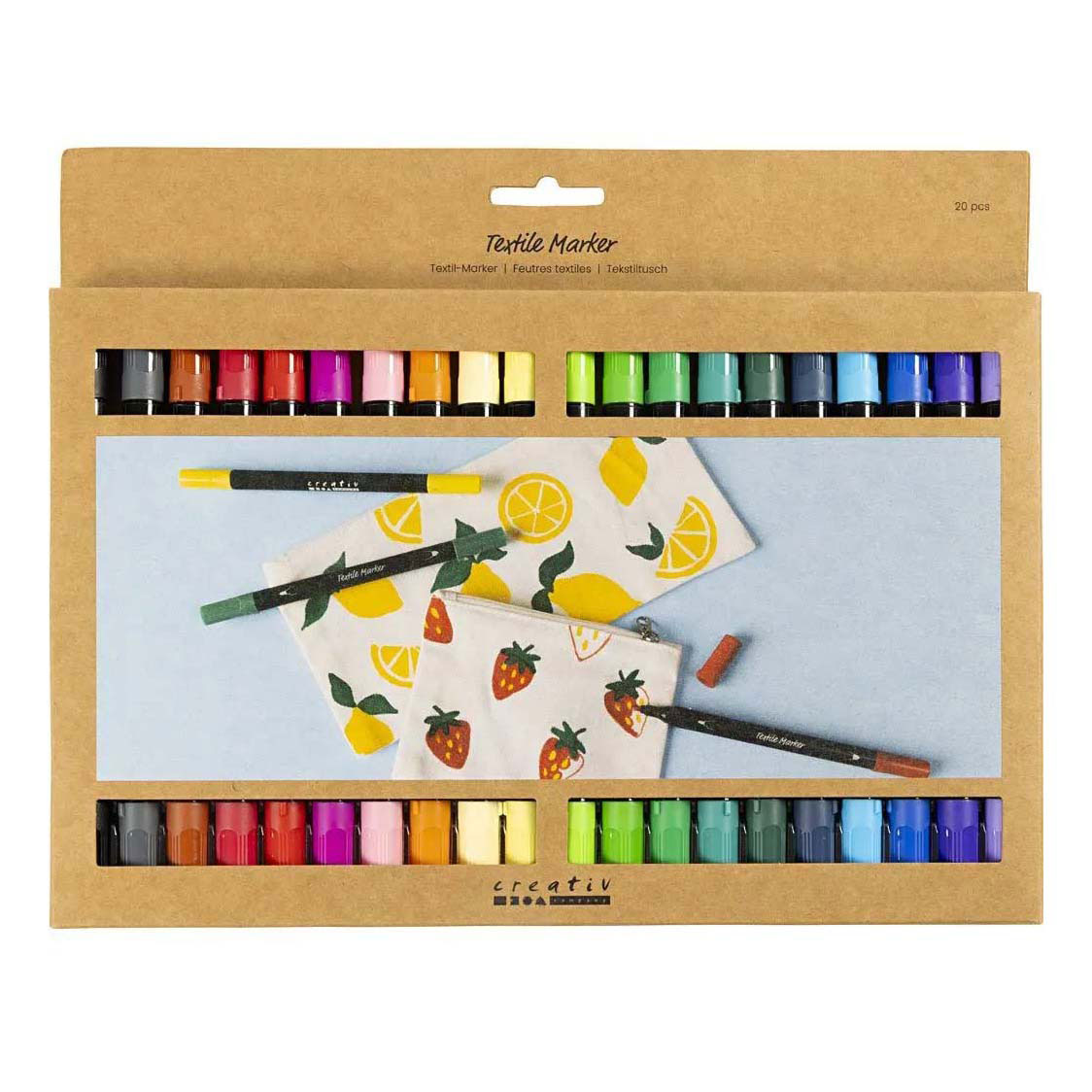 Marqueurs pour tissu double face - Couleurs de base, 20 pièces.