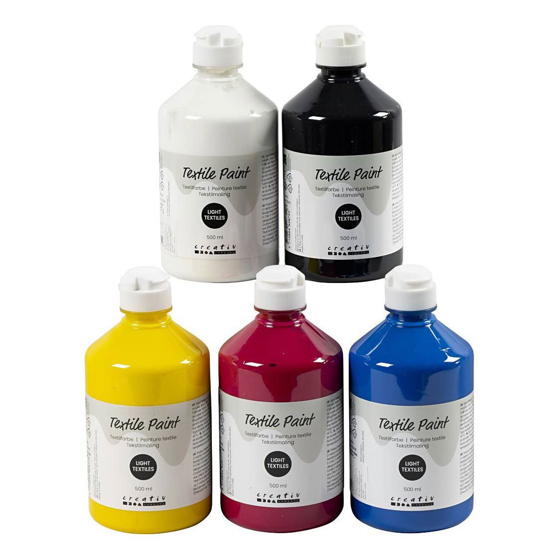 Textielverf - Primaire kleuren, 5x500ml