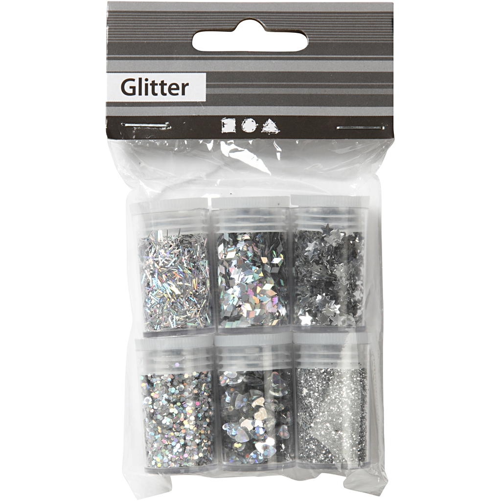 Glitter en Pailletten Zilver, 6x5gr