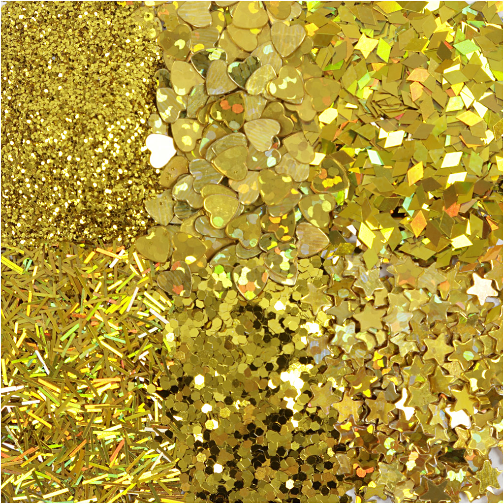 Glitter en Paileten Goud, 6x5gr
