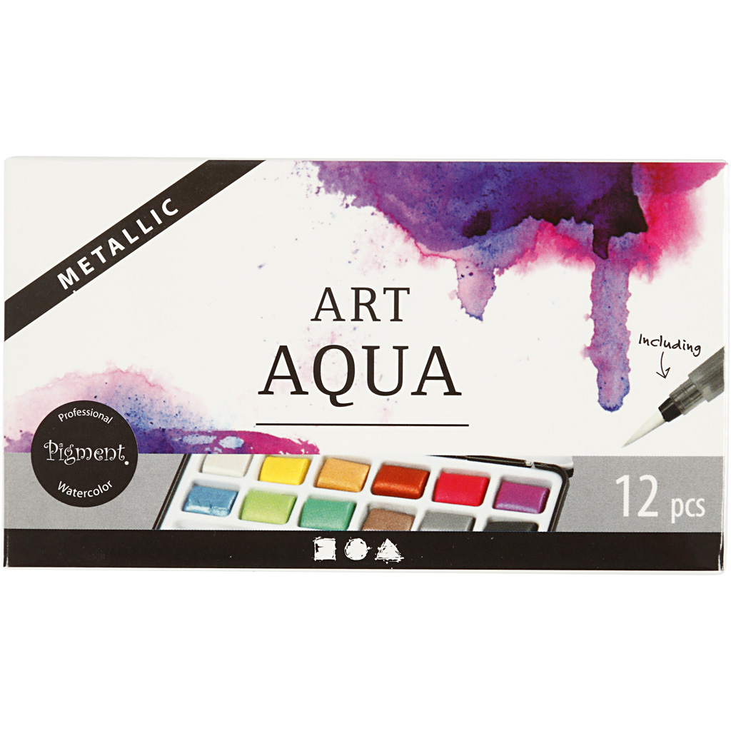 Peinture aquarelle Art Aqua métallisée, 12 couleurs