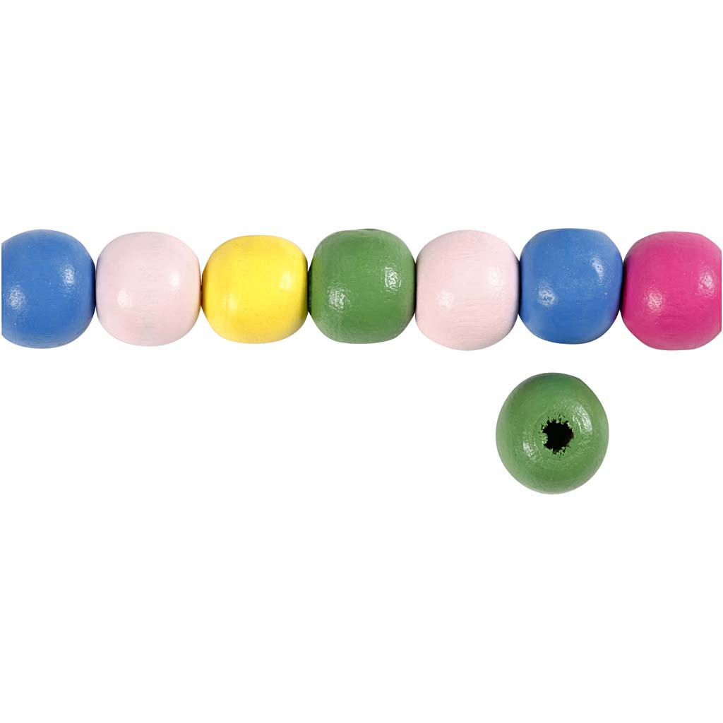 Mélange de perles en bois 10 mm, 70 pièces.