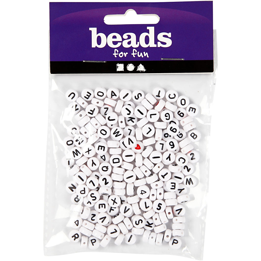 Perles lettres blanches 7mm, 200pcs.