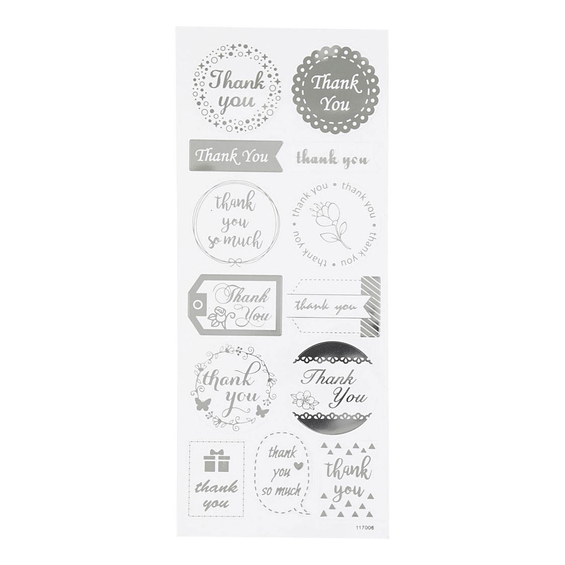 Stickers Zilver Thank You, 1 Vel