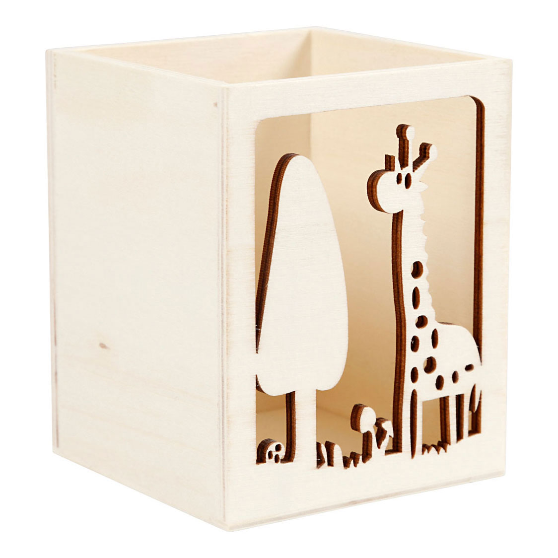Boîte à crayons en bois girafe