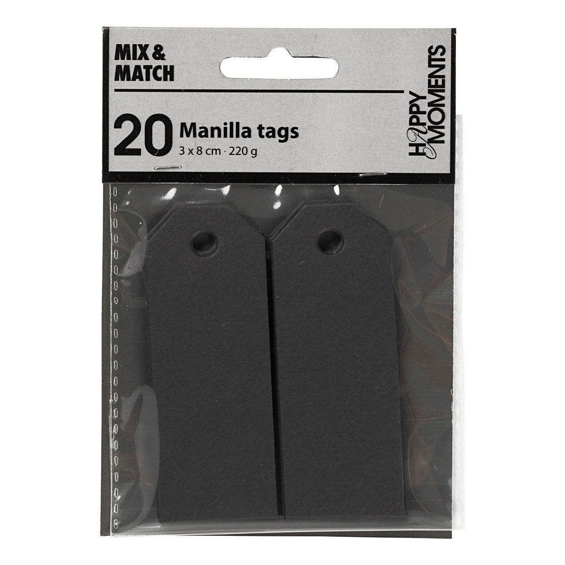 Étiquettes Manille noires, 20 pcs.