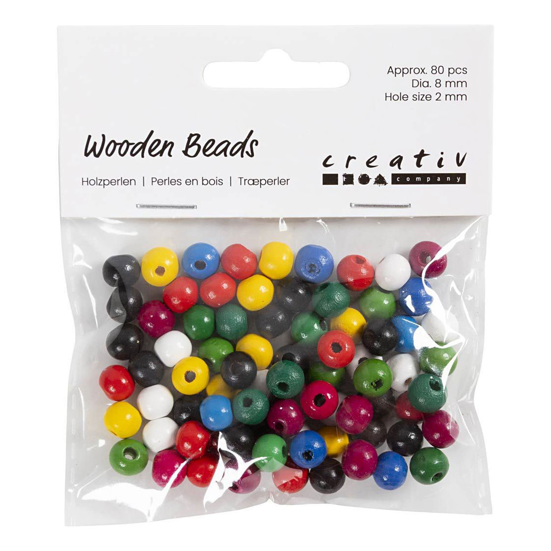 Perles en bois, couleurs variées, 80 pièces.