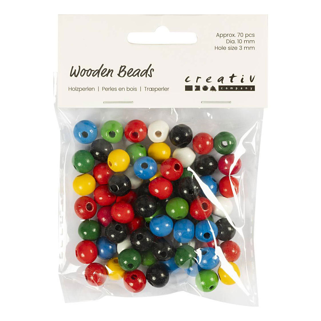 Perles en bois, couleurs variées, 70 pièces.