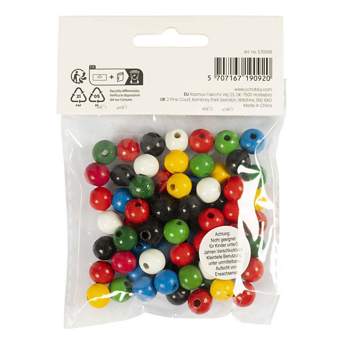 Perles en bois, couleurs variées, 70 pièces.