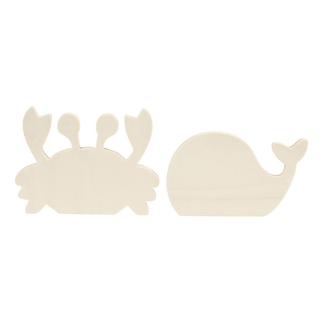 Animaux marins en bois, crabe et baleine, 2 pcs.