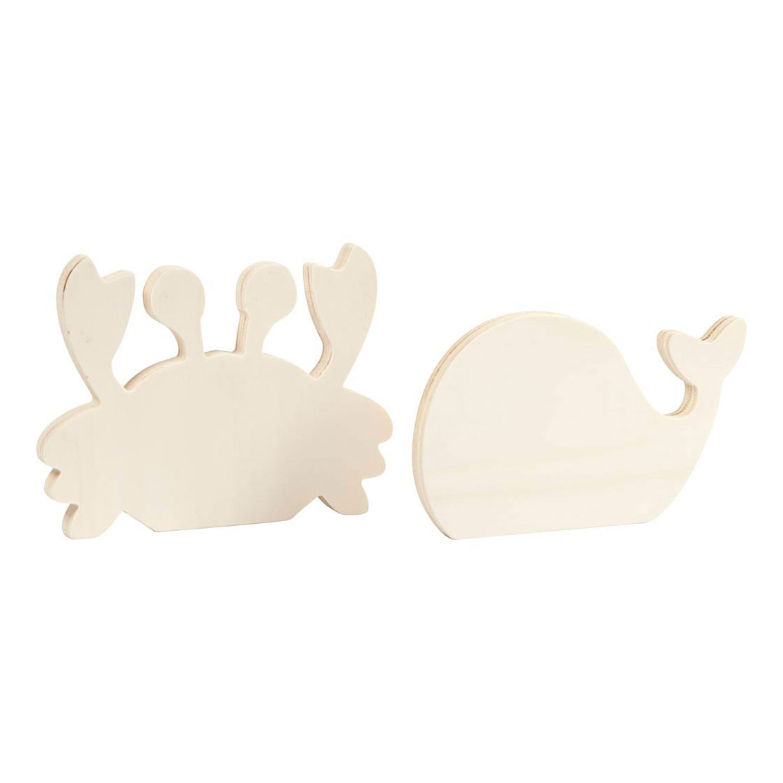 Animaux marins en bois, crabe et baleine, 2 pcs.