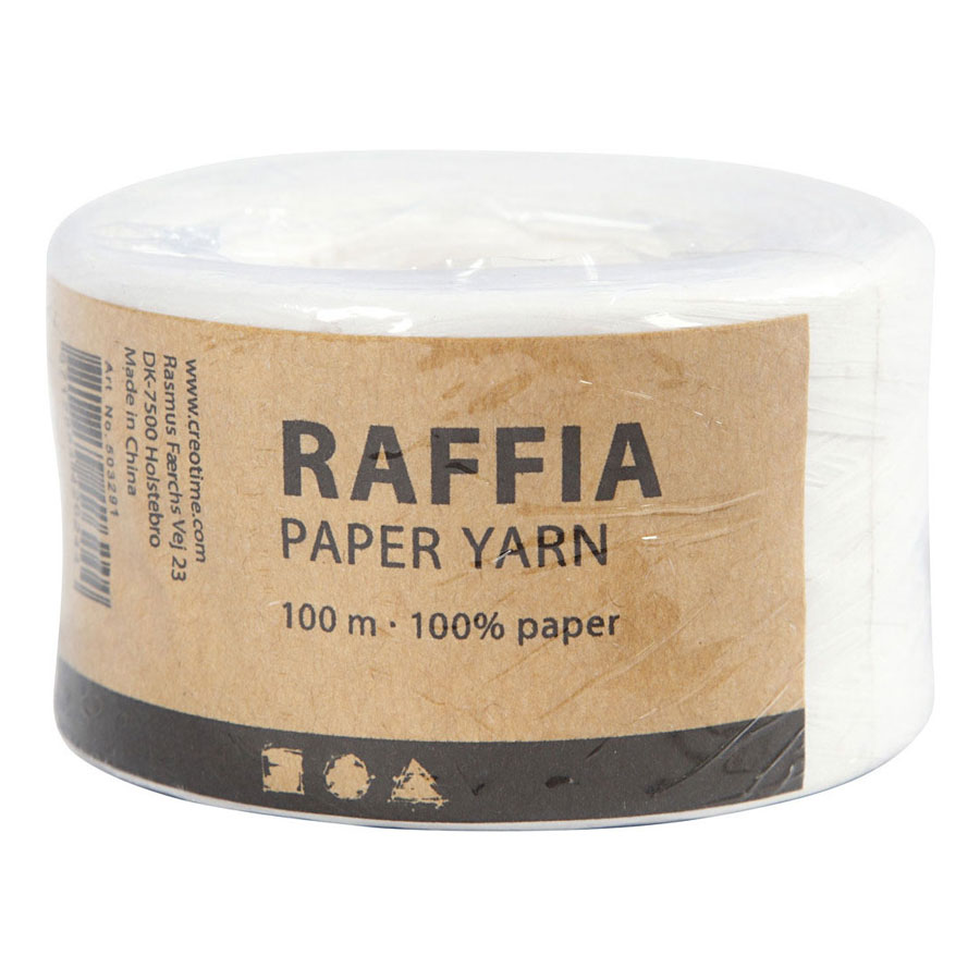 Papier Raffia Garen Wit, 100m