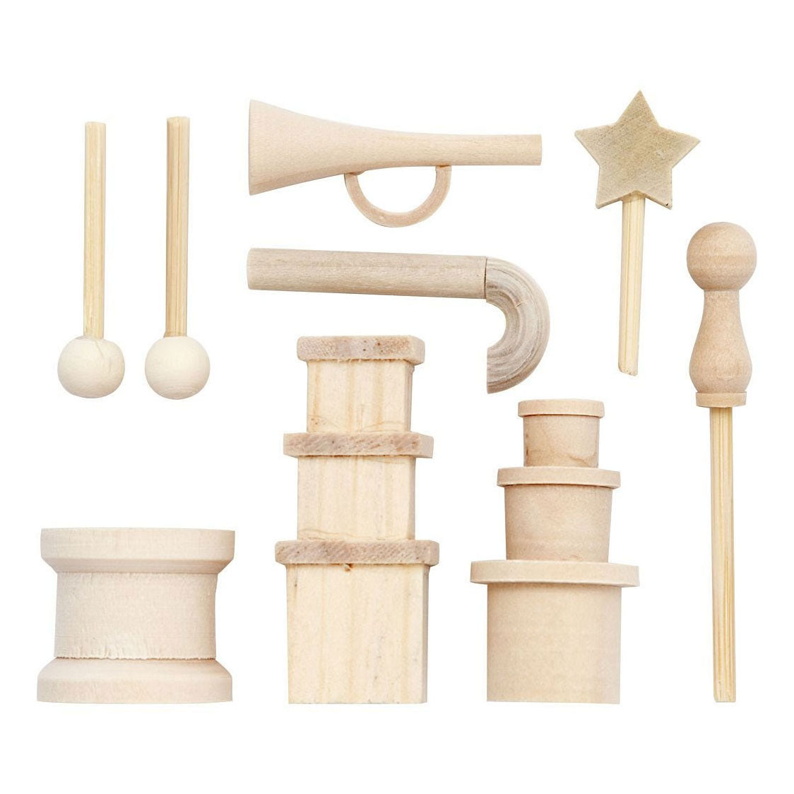 Petits accessoires en bois pour décoration, 13 pcs.