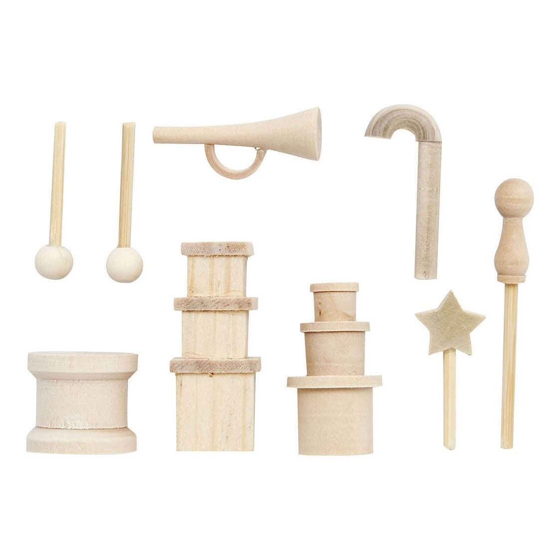 Petits accessoires en bois pour décoration, 13 pcs.