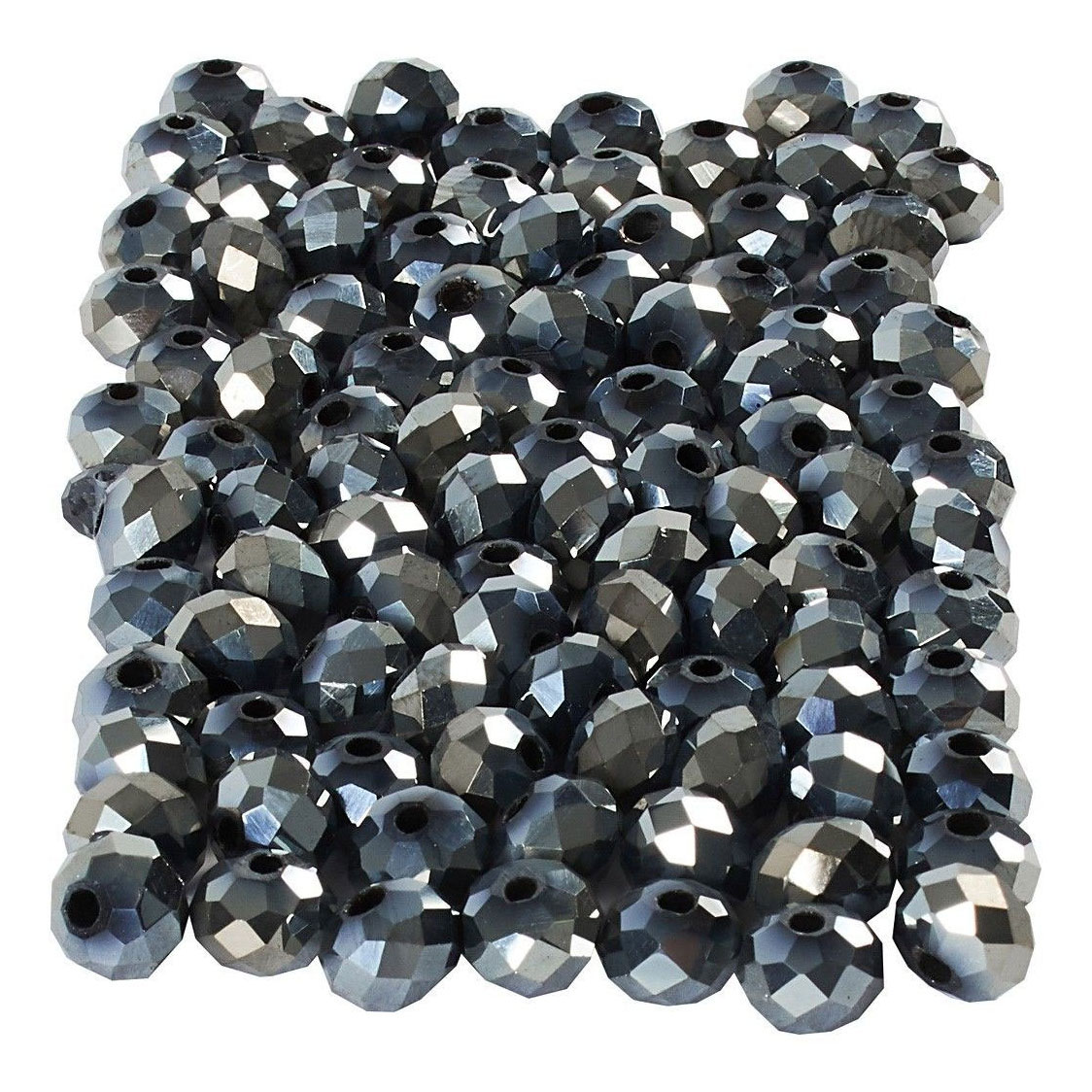 Perles à Facettes Noir Métallisé, 100pcs.