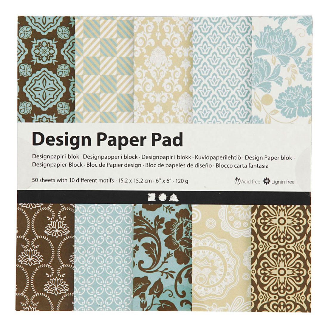 Bloc de papier design bleu clair/marron, 50 feuilles