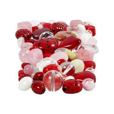 Perles en verre Divers Coccinelle, Coeur, Feuilles, 60 grammes
