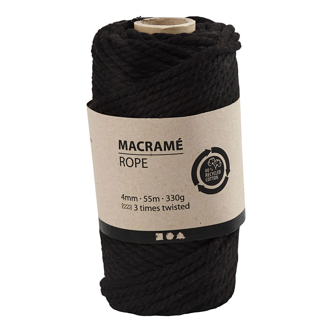 Cordon macramé noir, 55m