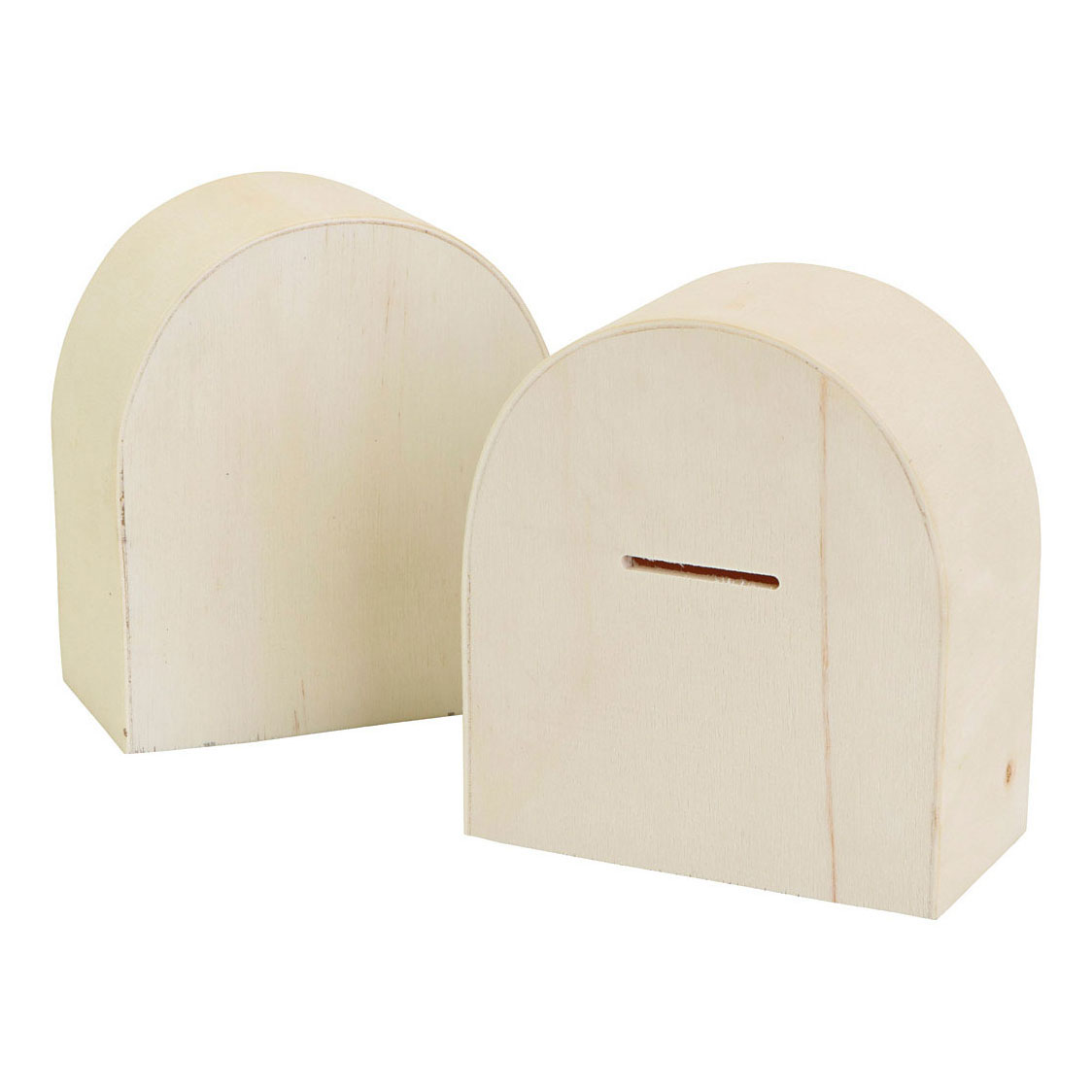 Tirelire en Bois avec Demi-Rond 10x9cm, 12 pcs.