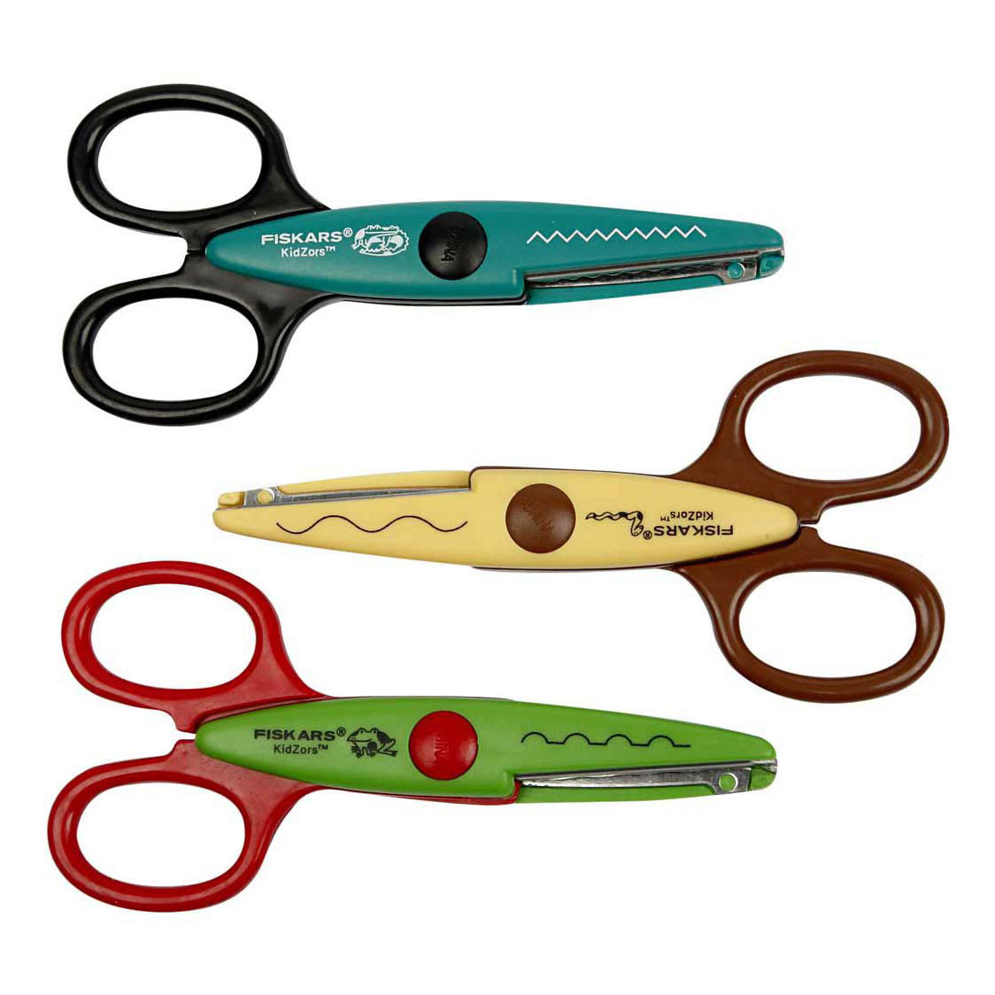 Fiskars Kidzors Zackenschere Krokodil Schlange Kikker- 3 Stück.