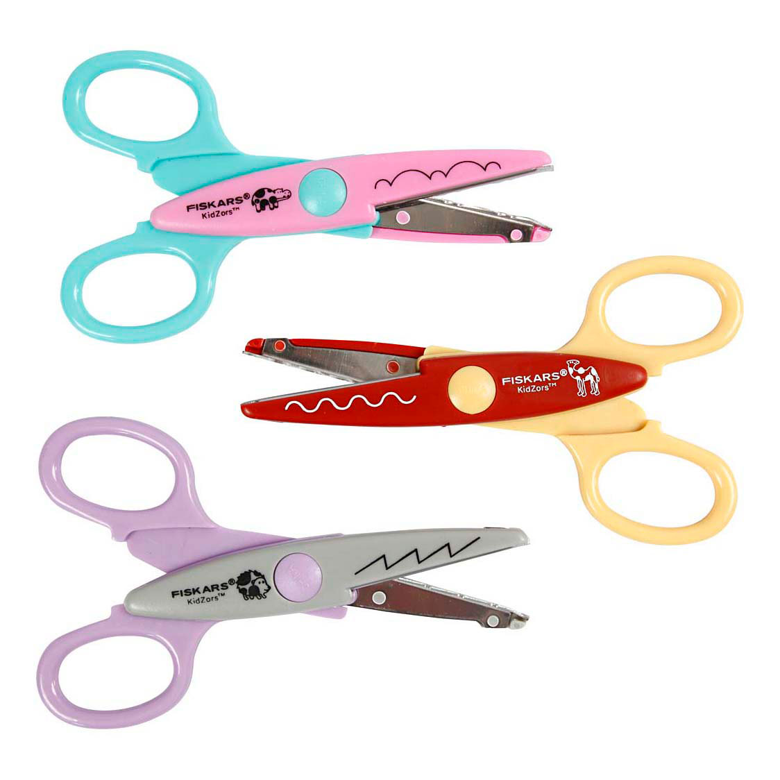 Fiskars Kidzors Zackenschere Nilpferd Kamel Igel - 3 Stück.