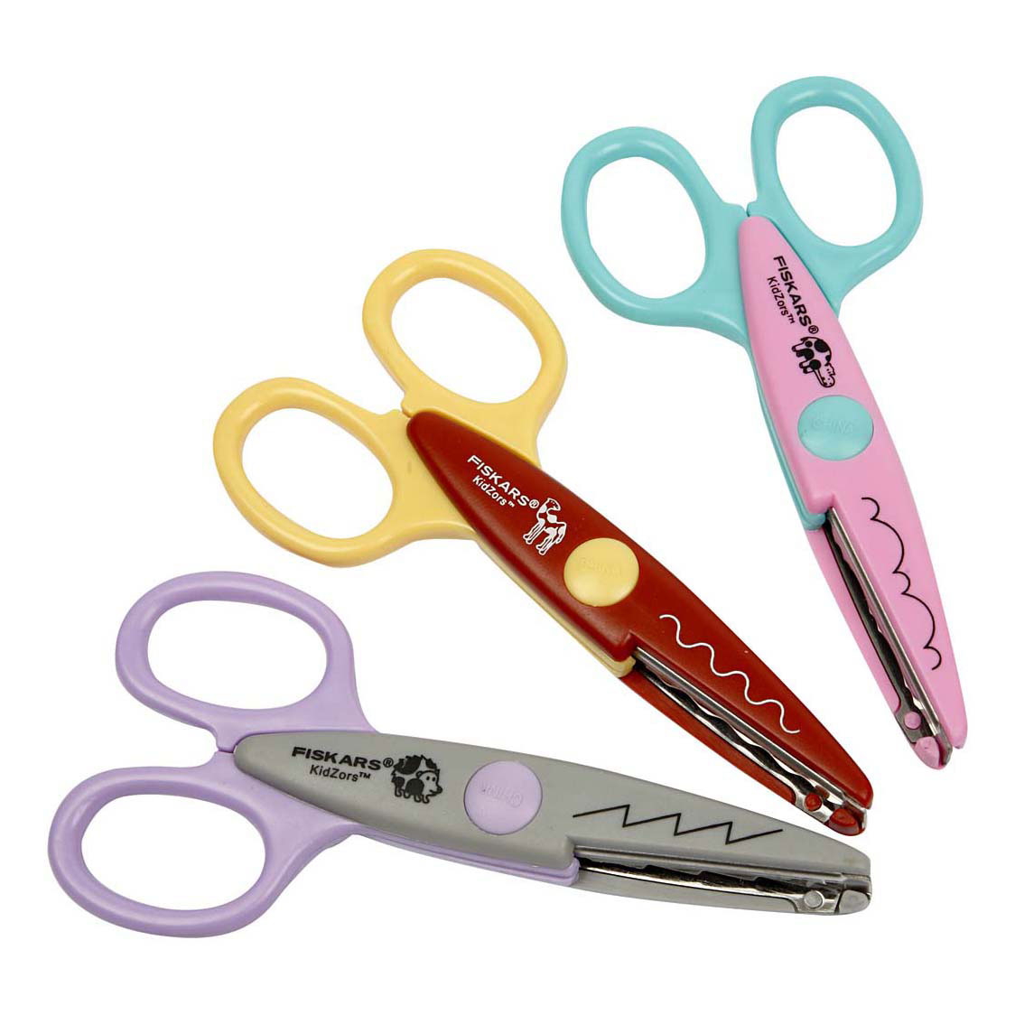 Fiskars Kidzors Zackenschere Nilpferd Kamel Igel - 3 Stück.