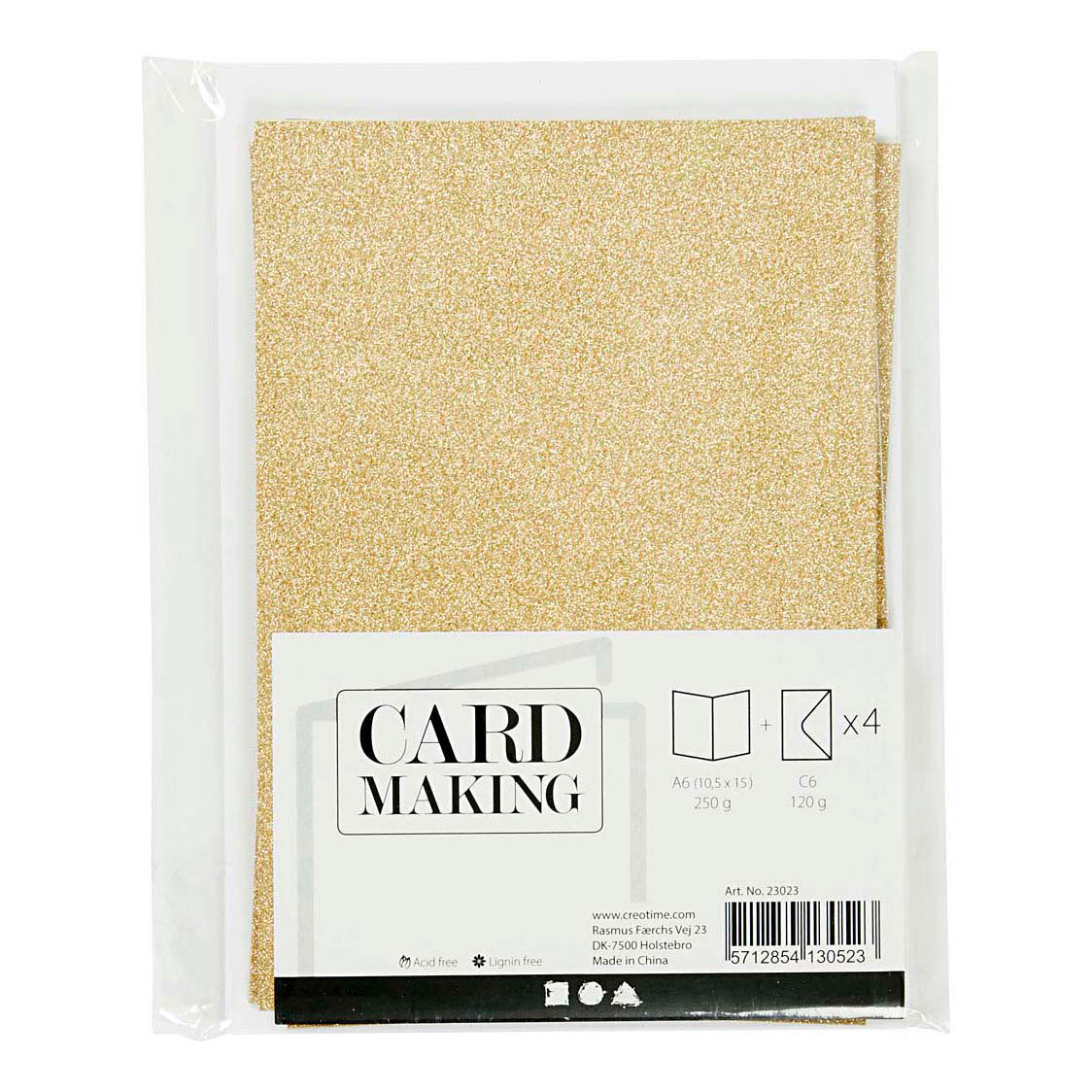 Kaarten en Enveloppen 10,5x15cm Glitter Goud - 4st.