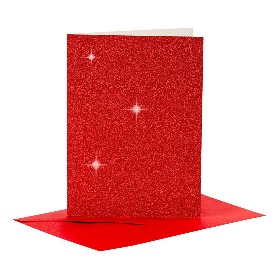 Cartes et enveloppes 10,5 x 15 cm Rouge pailleté - 4 pièces.