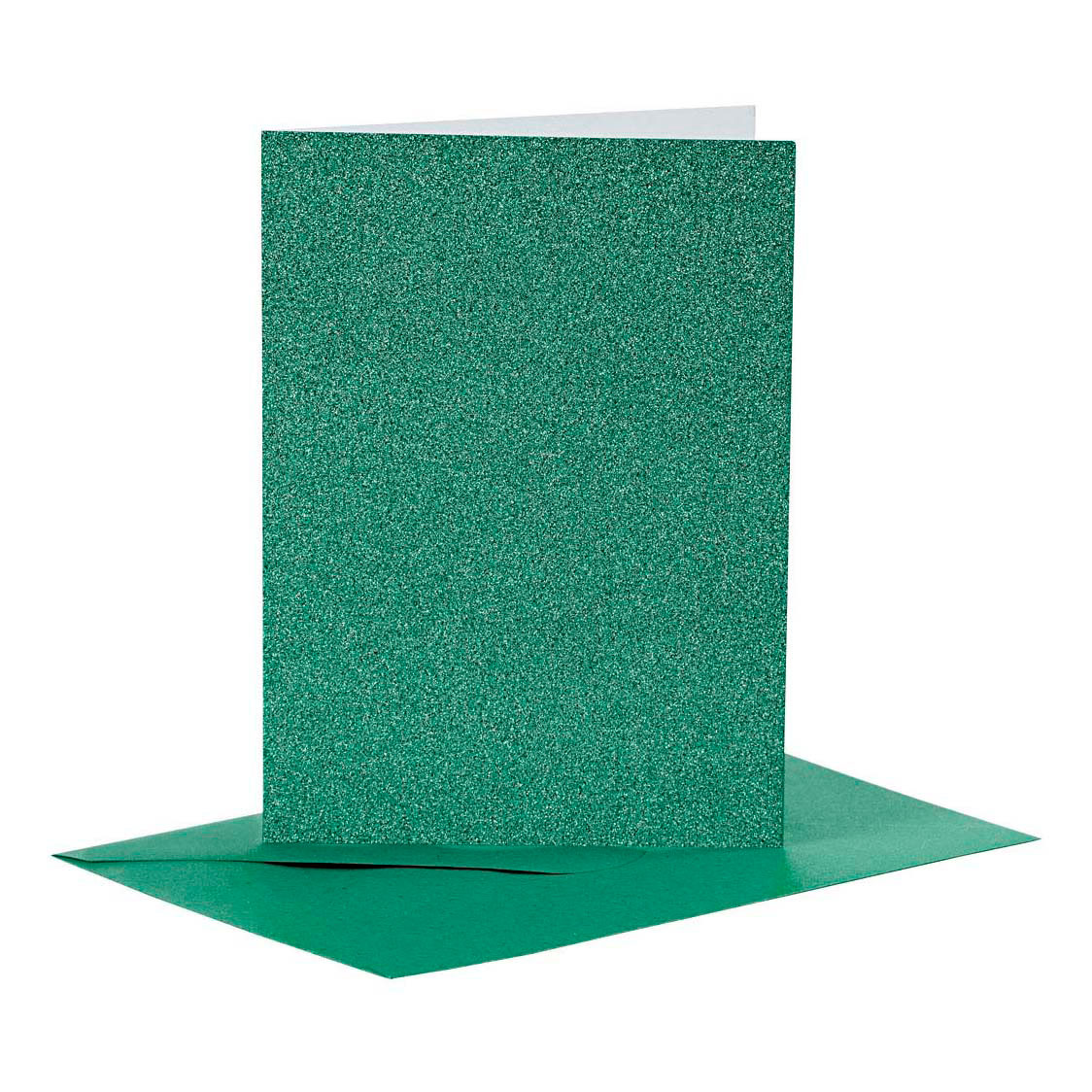 Cartes et enveloppes 10,5 x 15 cm Vert pailleté - 4 pièces.