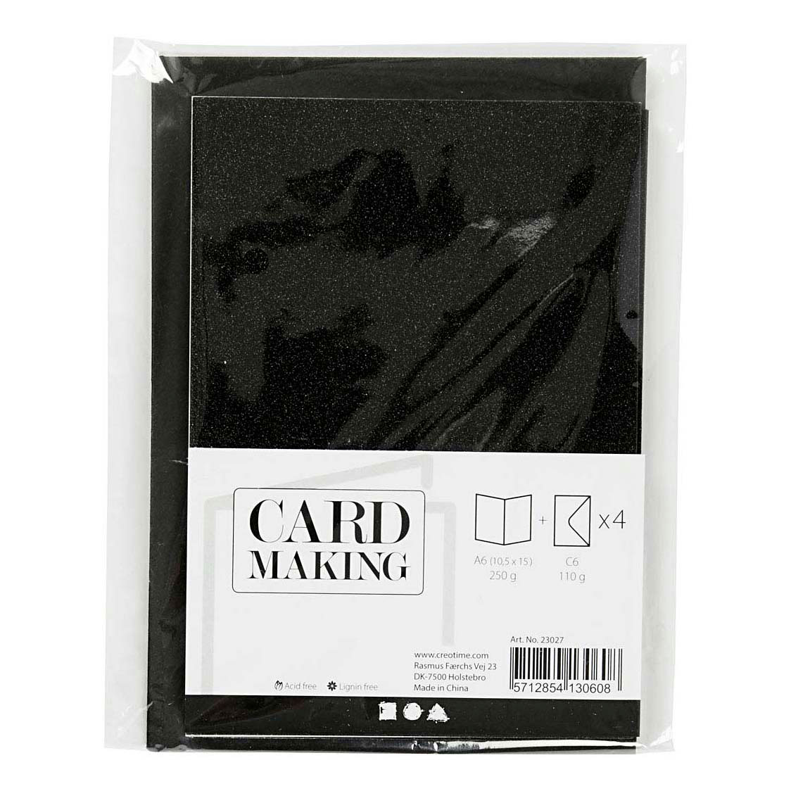 Kaarten en Enveloppen 10,5x15cm Glitter Zwart - 4st.