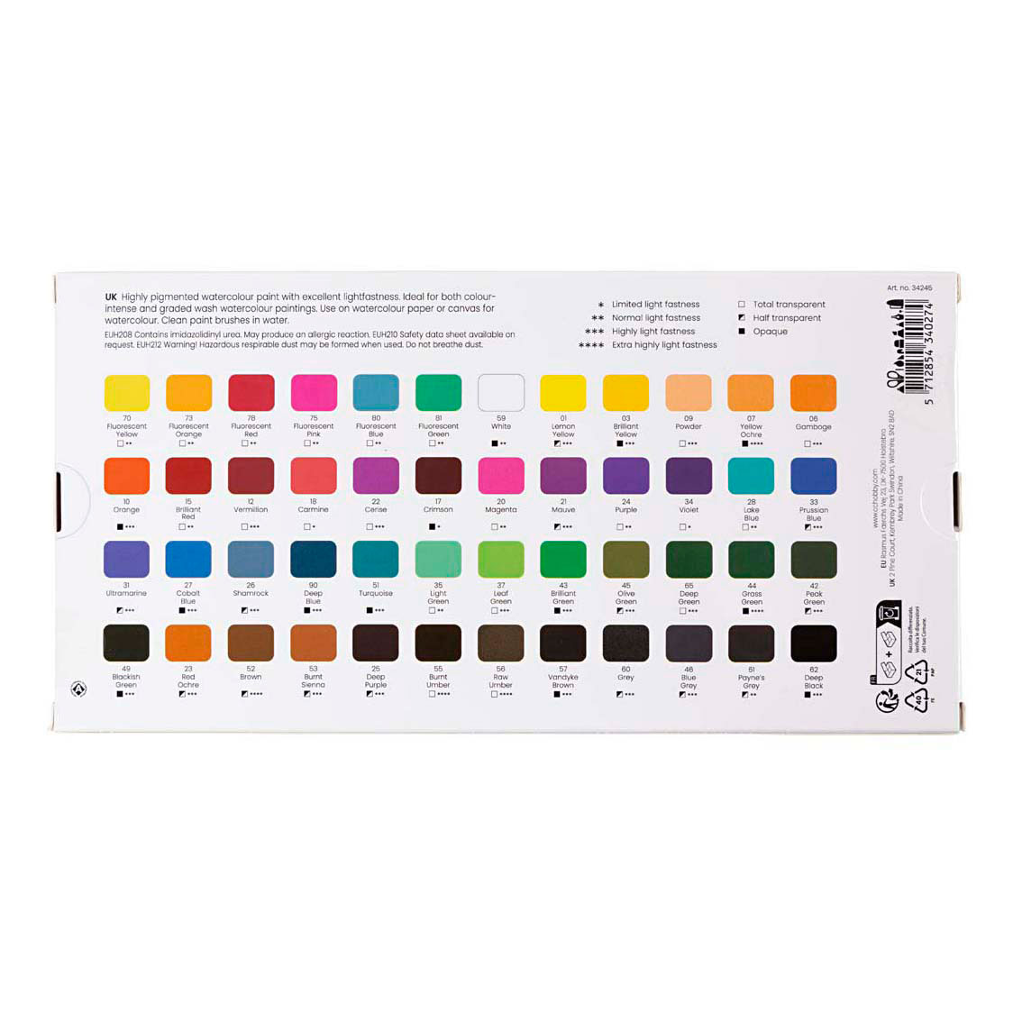 Art Aquarelverf Standaardkleuren - 48 Kleuren