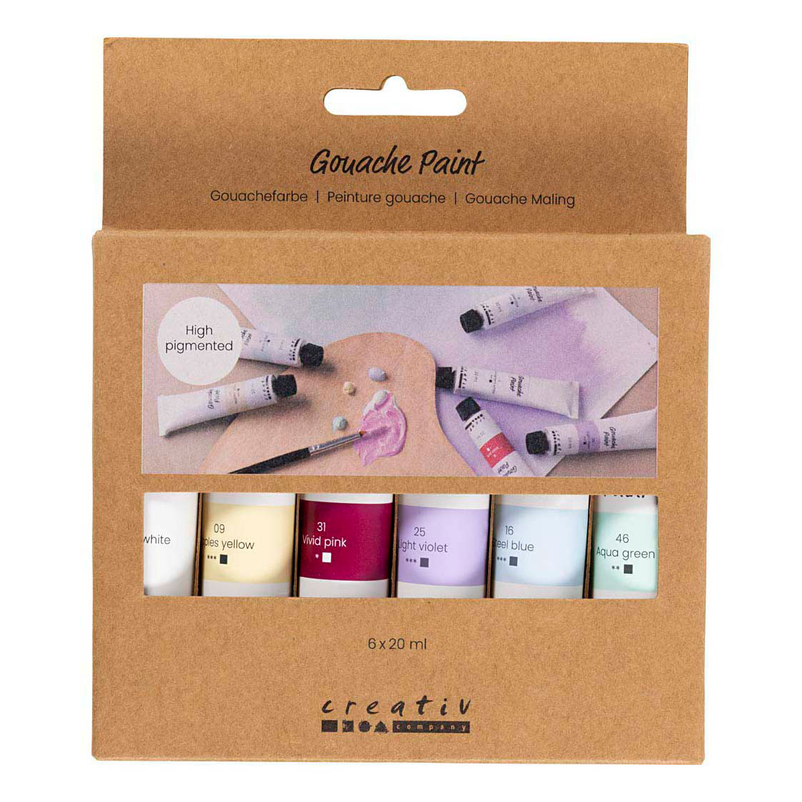 Gouacheverf Pastelkleuren - 6x20ml.