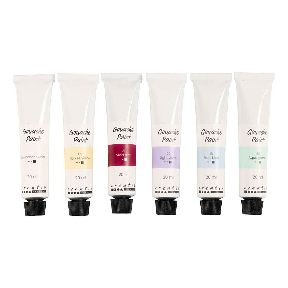 Gouacheverf Pastelkleuren - 6x20ml.