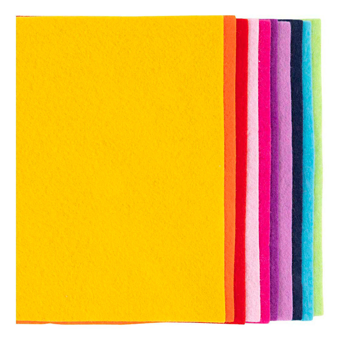 Feutrine pour loisirs créatifs A4, épaisseur 2 mm, colorée - 10 pièces.