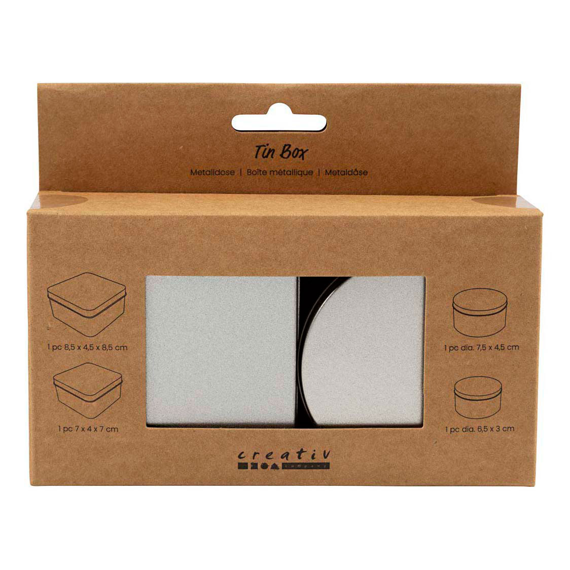 Runde und quadratische Dosen - 4 Stück.
