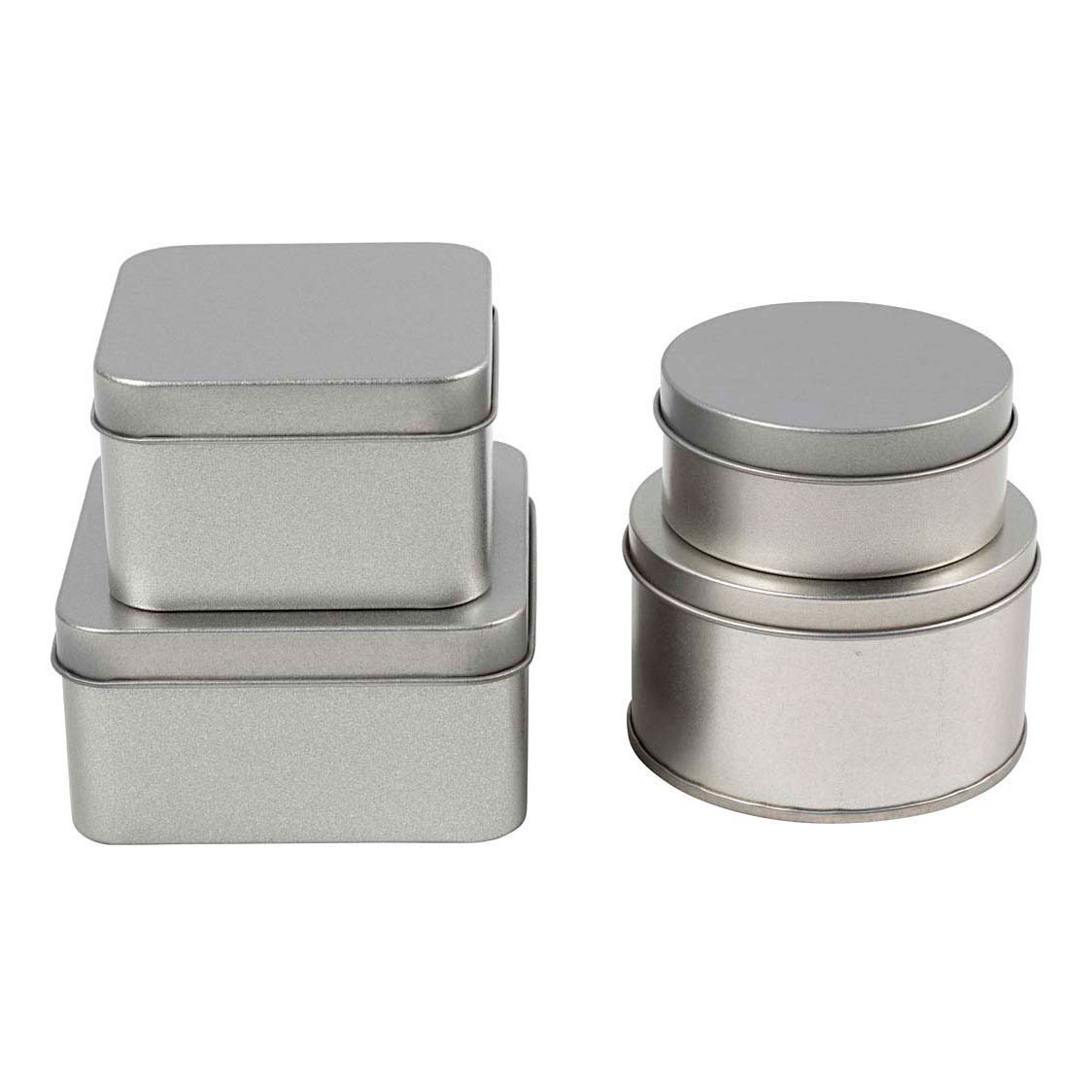 Runde und quadratische Dosen - 4 Stück.