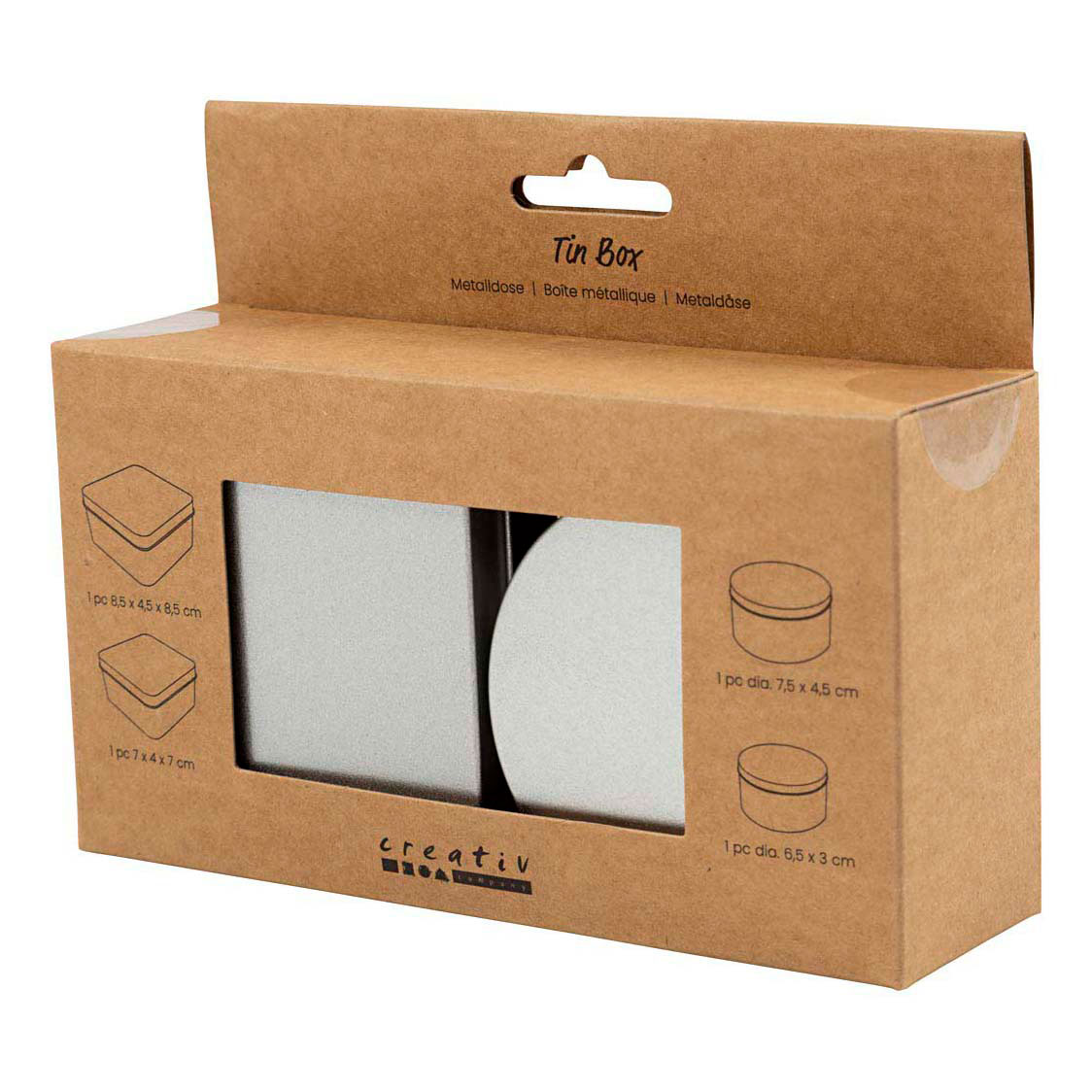 Runde und quadratische Dosen - 4 Stück.