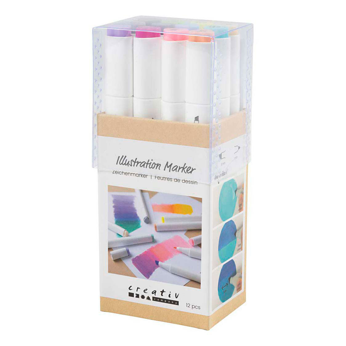 Tekenstift Lijndikte 1+8mm Pastelkleuren - 12st.