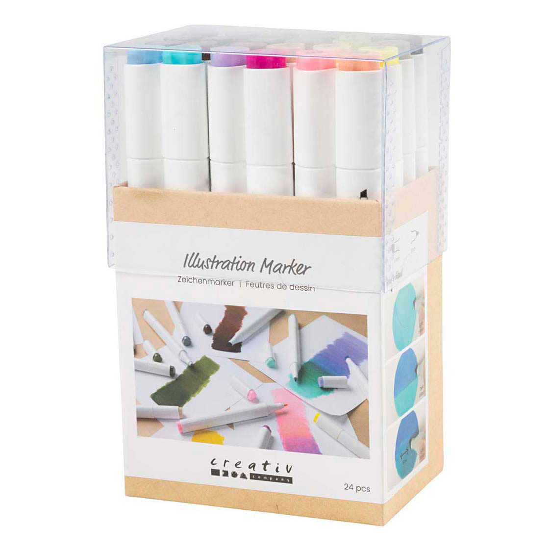 Zeichenstift Linienstärke 1+8mm Pastellfarben - 24 Stück.