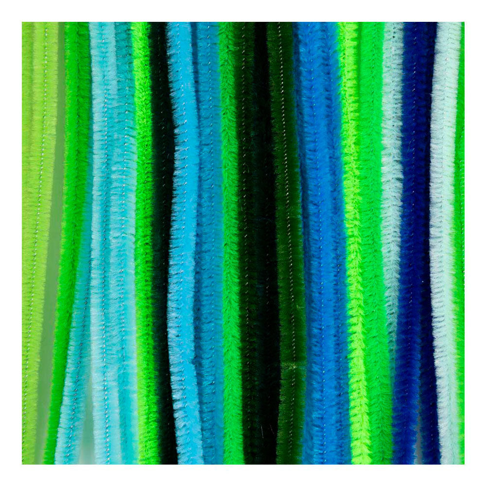Chenille 6 mm x 30 cm Harmonie verte et turquoise - 25 pièces. Chenille 6 mm x 30 cm Harmonie verte et turquoise - 25 pièces.